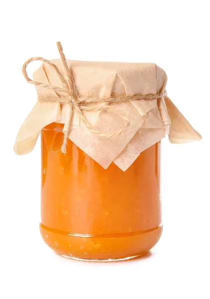 Jar Tasty Pumpkin Jam White Background — Stock Photo, Image