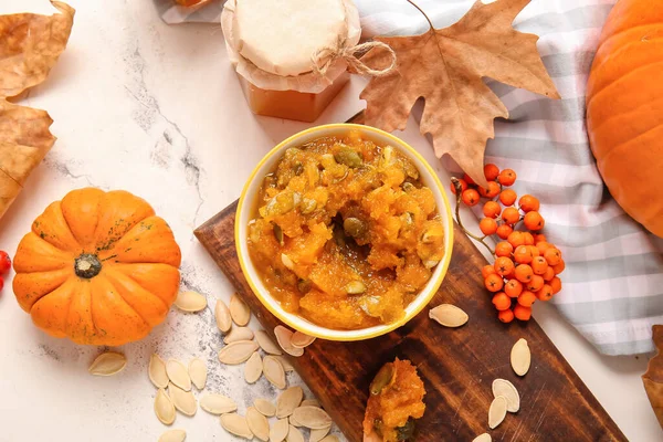 Bowl Tasty Pumpkin Jam Table — Stock Photo, Image