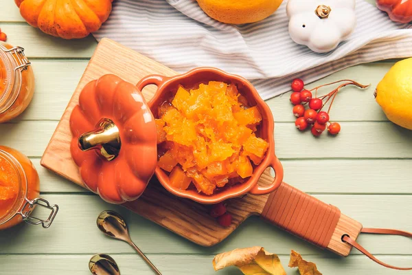 Pot Tasty Pumpkin Jam Table — Stock Photo, Image