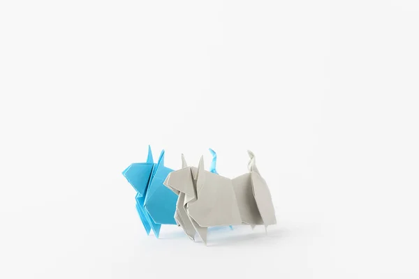 Origami Bulls Symbol Year 2021 White Background — Stock Photo, Image