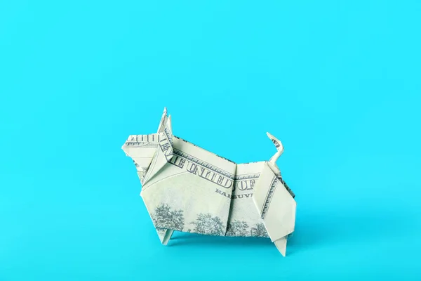 Origami Bull Symbol Year 2021 Color Background — Stock Photo, Image