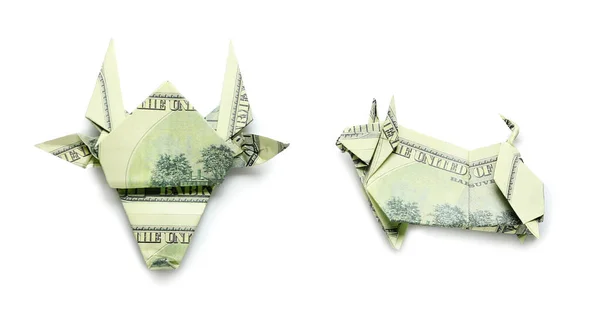 Byki Origami Jako Symbol Roku 2021 Białym Tle — Zdjęcie stockowe