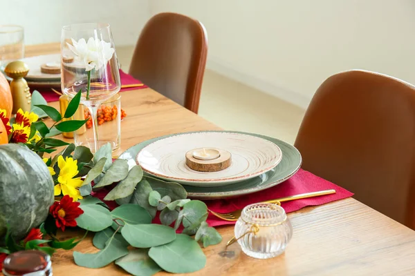 Beautiful Table Setting Thanksgiving Day Celebration Dining Room — Stock Photo, Image