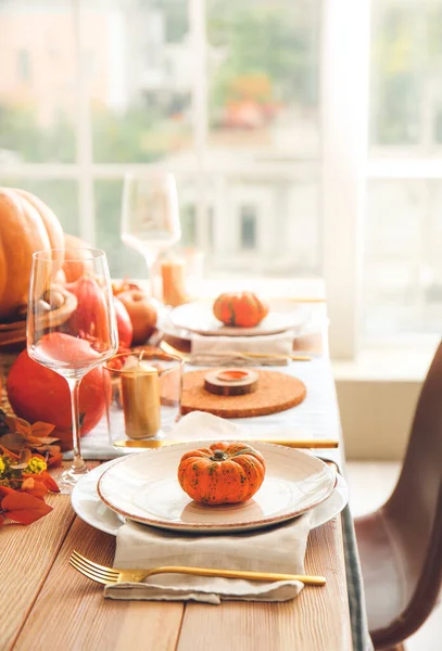 Beautiful Table Setting Pumpkins Dining Room — Stock Photo, Image