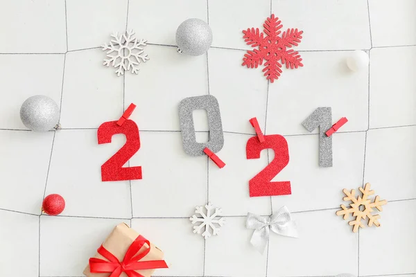 Beautiful New Year Composition White Background — Stock Photo, Image