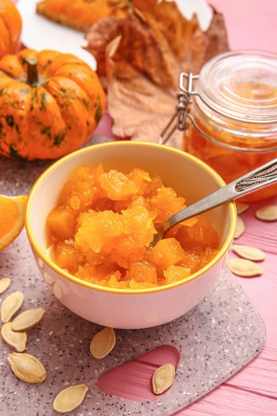 Bowl Tasty Pumpkin Jam Table — Stock Photo, Image