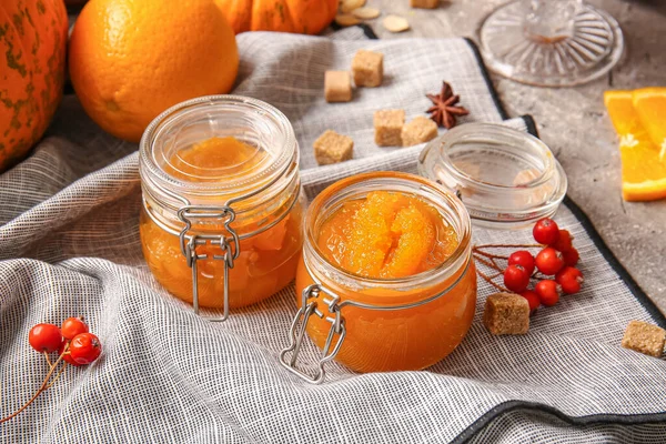 Jars Tasty Pumpkin Jam Table — Stock Photo, Image