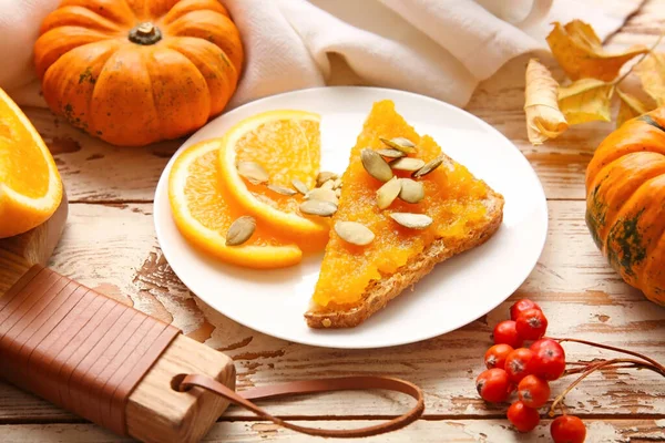 Tasty Pumpkin Jam Bread Orange Fruit Table — Stock Photo, Image