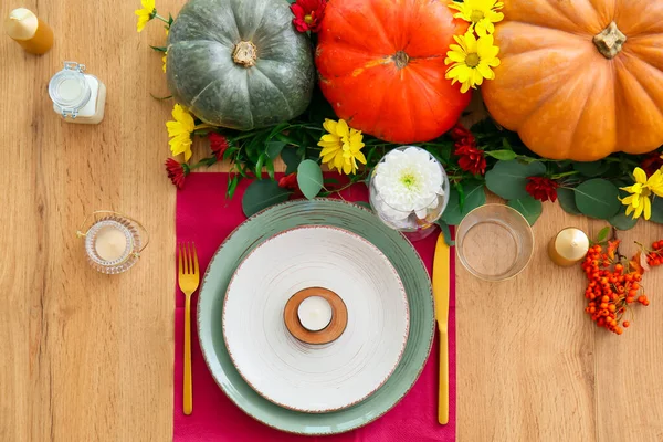 Beautiful Table Setting Pumpkins Dining Room — Stock Photo, Image