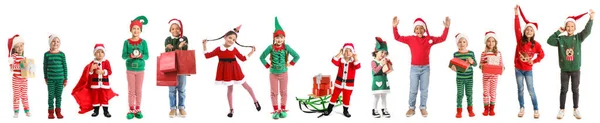 Niños Felices Con Regalos Navidad Sobre Fondo Blanco —  Fotos de Stock