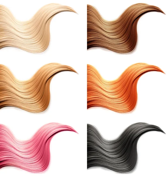 Diferentes Muestras Color Cabello Sobre Fondo Blanco — Foto de Stock