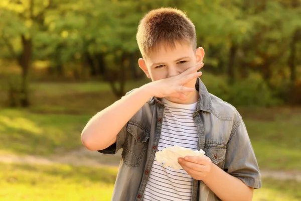 Little Boy Suffering Allergy Outdoors — Stock Photo, Image