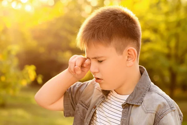 Little Boy Suffering Allergy Outdoors — Stock Photo, Image
