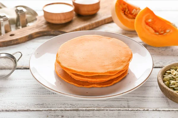 Deliciosos Panqueques Calabaza Mesa — Foto de Stock