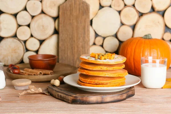 Tasty Pumpkin Pancakes Table — Stock Photo, Image