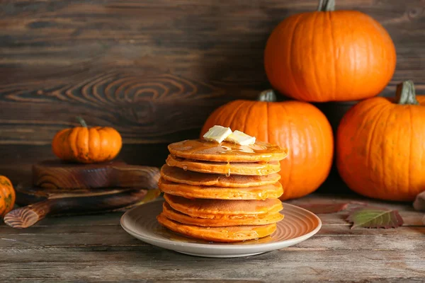 Tasty Pumpkin Pancakes Table — Stock Photo, Image