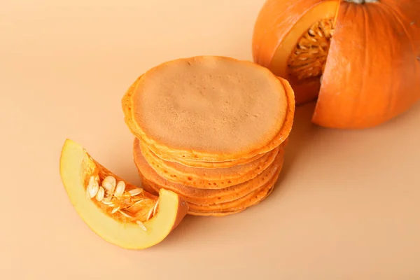 Tasty Pumpkin Pancakes Color Background — Stock Photo, Image