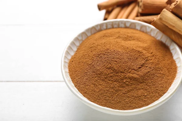 Bowl Cinnamon Powder Sticks Table — Stock Photo, Image