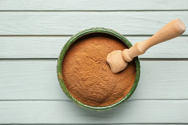 Bowl Cinnamon Powder Wooden Background — Stock Photo, Image