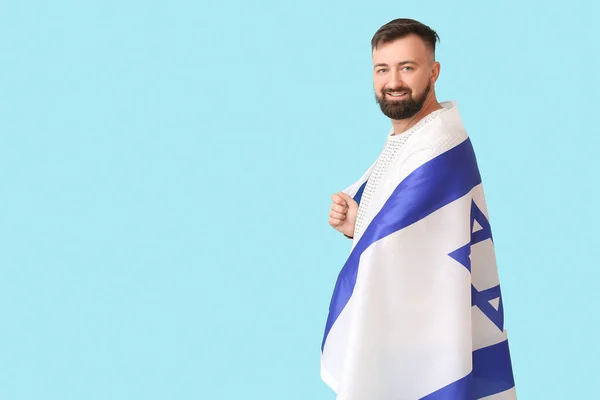 Mann Mit Der Flagge Israels Auf Farbigem Hintergrund — Stockfoto