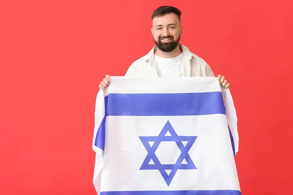 Homem Com Bandeira Israel Fundo Cor — Fotografia de Stock