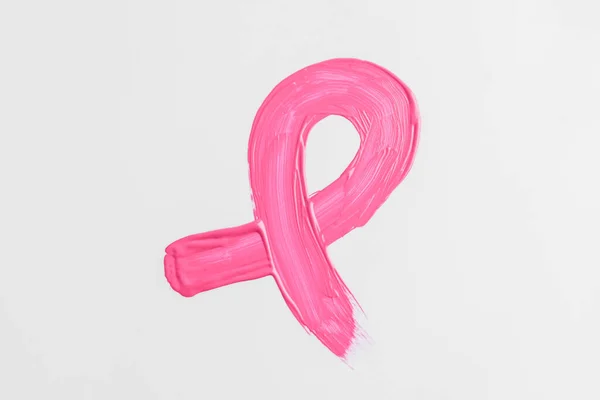 Painted Pink Ribbon White Background Breast Cancer Awareness Concept — Stock Photo, Image
