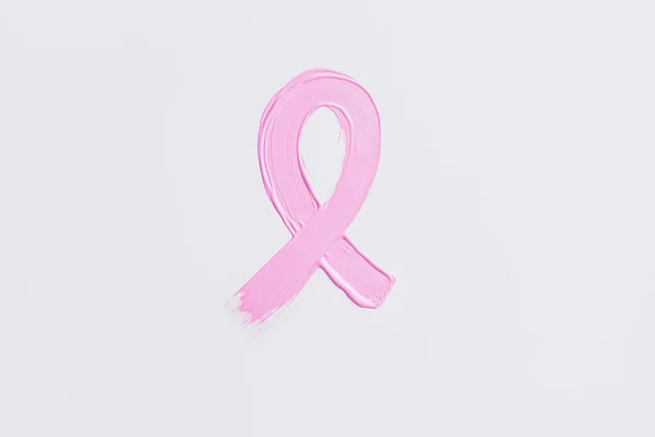 Painted Pink Ribbon White Background Breast Cancer Awareness Concept — Stock Photo, Image