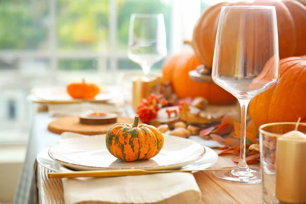 Beautiful Table Setting Pumpkins Dining Room Stock Image