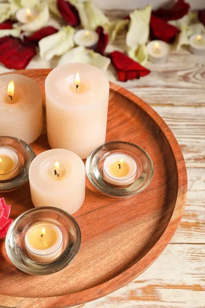 Burning Candles Celebration Divaly Tray — Stock Photo, Image