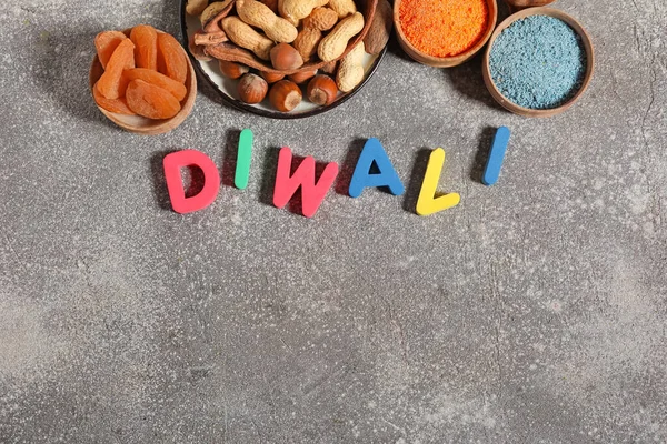 Festive Composition Celebration Diwali Grey Background — Stock Photo, Image