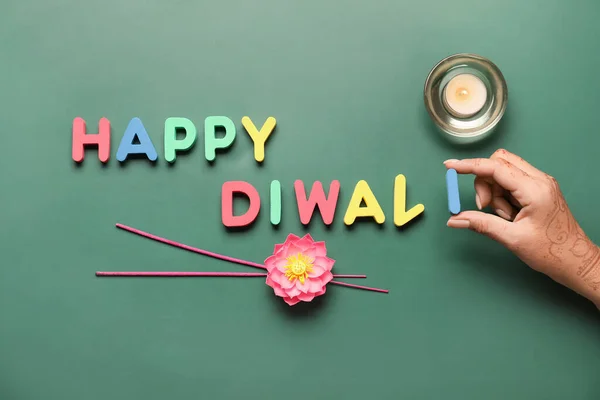 Composição Com Texto Happy Diwali Sobre Fundo Cor — Fotografia de Stock
