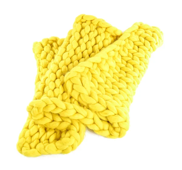 Yellow Knitted Plaid White Background — Stock Photo, Image