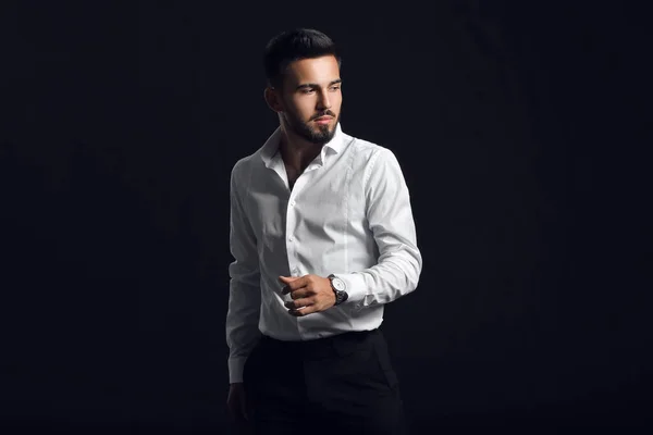 Fashionable Young Man Dark Background — Stock Photo, Image