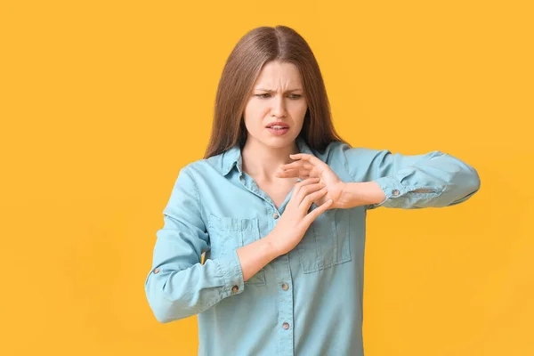 Woman Problem Limbs Numbness Color Background Diabetes Symptoms — Stock Photo, Image