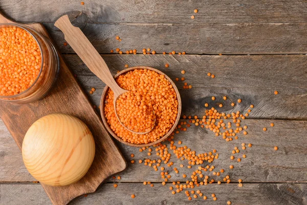 Composition Raw Lentils Wooden Table — Stock Photo, Image