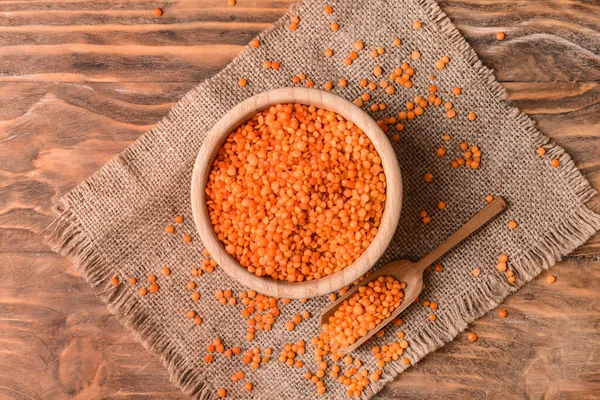 Composition Raw Lentils Wooden Table — Stock Photo, Image