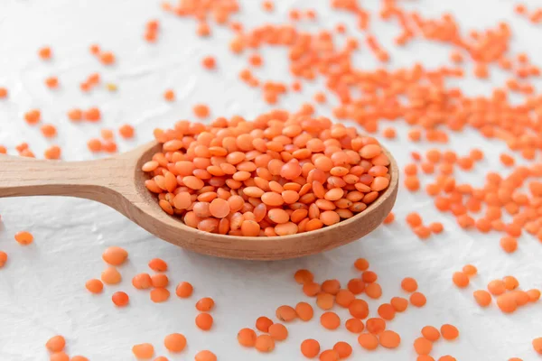 Spoon Raw Lentils Table — Stock Photo, Image