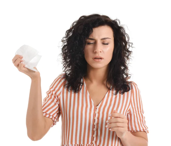 Young Allergic Woman White Background — Stock Photo, Image