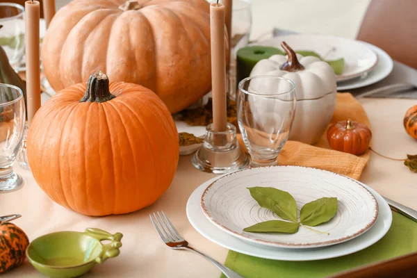 Beautiful Table Setting Pumpkins Dining Room — Stock Photo, Image