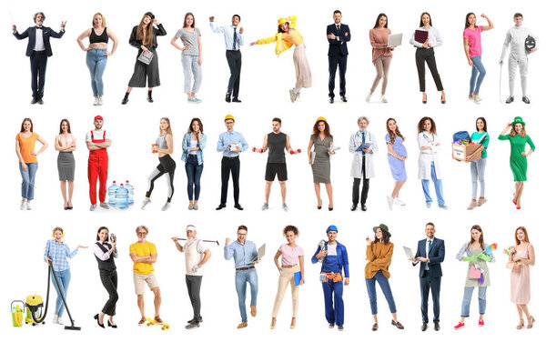 Коллаж с разными людьми на белом фоне