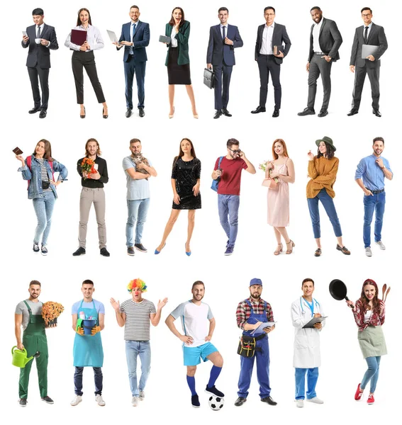 Collage Different People White Background — Stock Photo, Image