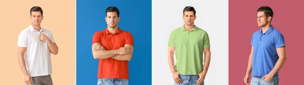 Collage Mit Einem Jungen Mann Stylischen Shirts — Stockfoto