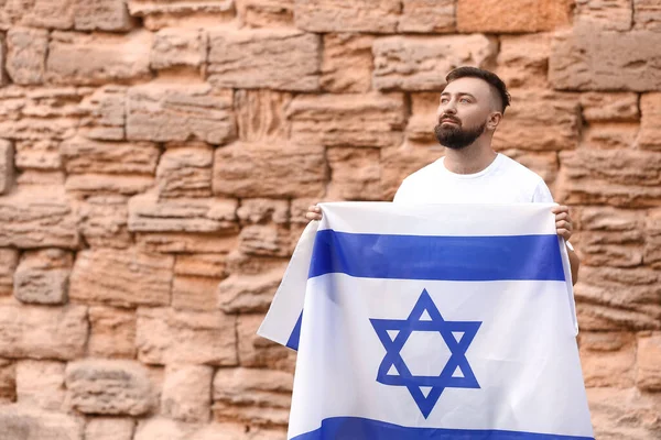 Mann Mit Der Flagge Israels Nahe Der Klagemauer — Stockfoto