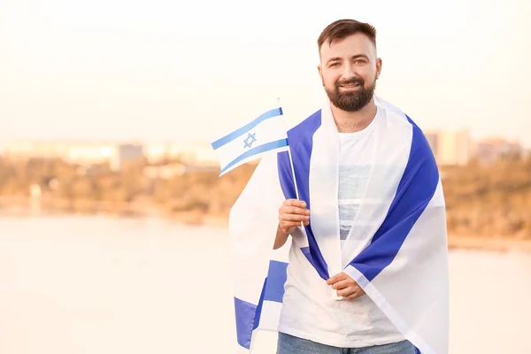 Man Flag Israel Outdoors — Stock Photo, Image