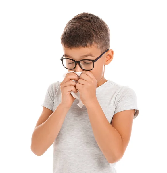 Allergic Little Boy White Background — Stock Photo, Image