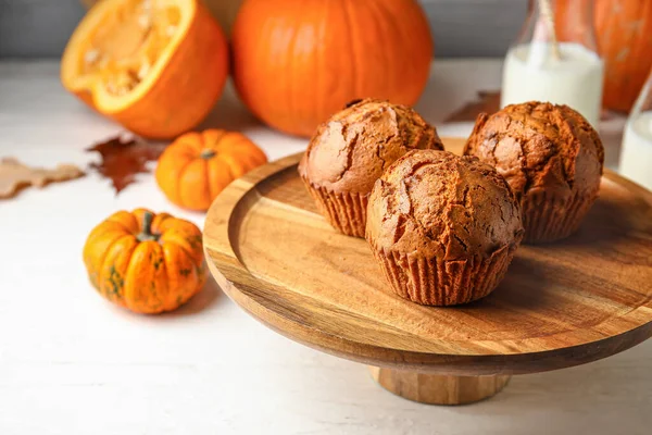 Dessert Stand Tasty Pumpkin Muffins Table — Stock Photo, Image