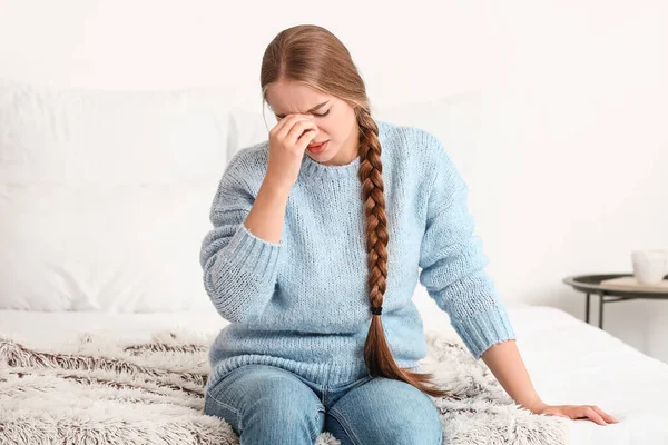 Stressed Young Woman Home — Stock Photo, Image