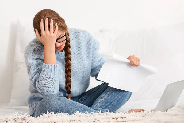 Stressed Young Woman Working Home — Stock Photo, Image