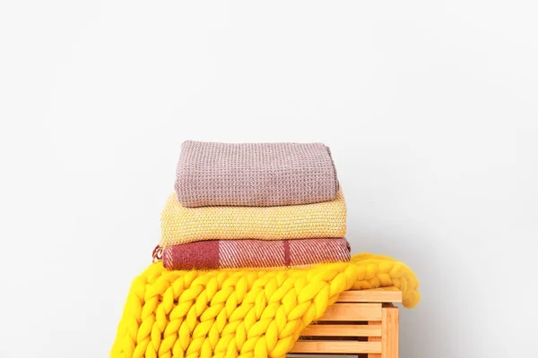 Chest Knitted Plaids Light Background — Stock Photo, Image