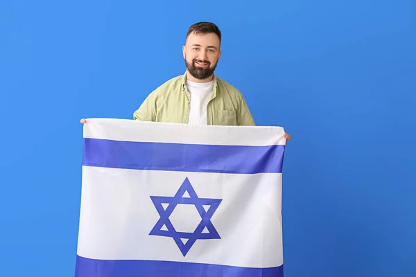 Uomo Con Bandiera Israele Sullo Sfondo Colore — Foto Stock